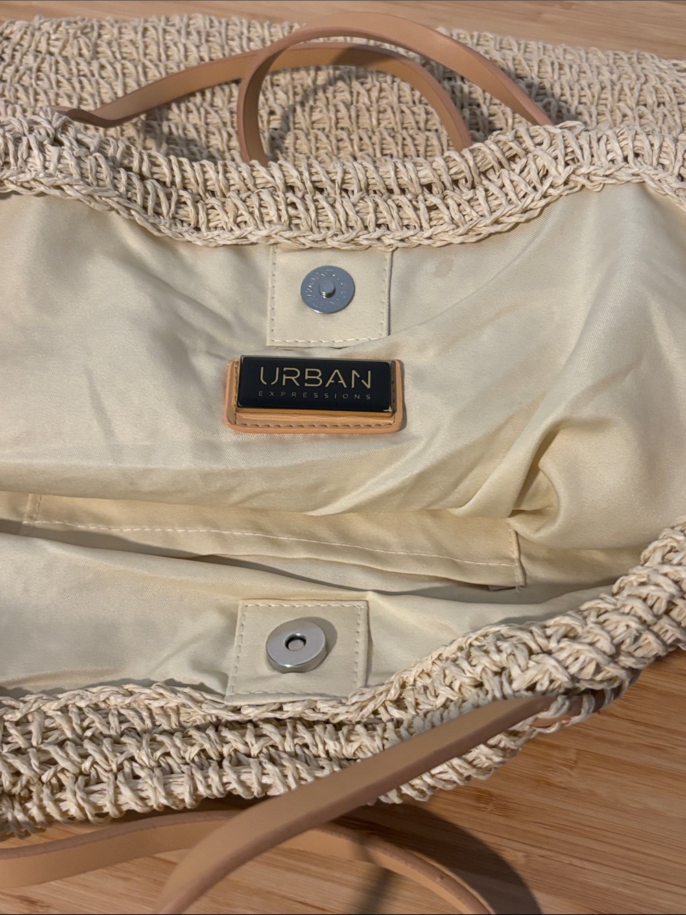 Urban Expressions Woven Tote Bag with Tan Handles Vegan - Picture 3 of 8
